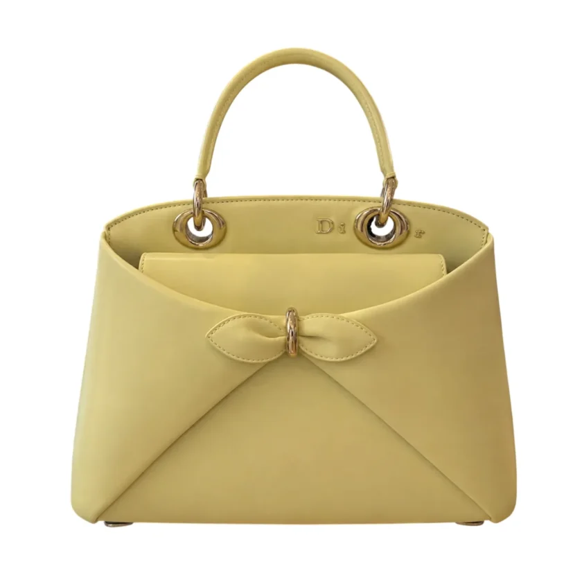 Christian Dior Cigale Top Handle Bag Yellow Lambskin Gold tone Hardware
