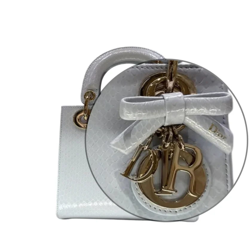 Christian Dior Mini Lady Dior Bag White Python Calfskin detail