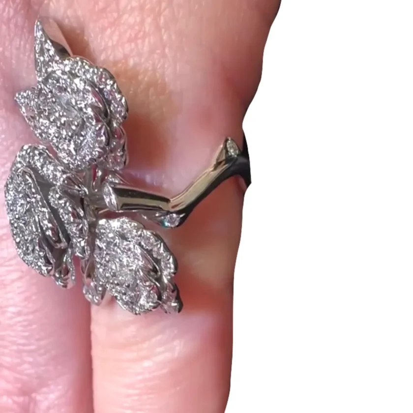 Christian Dior Rose Bagatelle Diamond 18k White Gold Ring 2 Flower Motifs