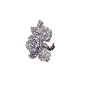 Dior Rose Bagatelle Diamond 18k White Gold Ring 2 Flower Motifs