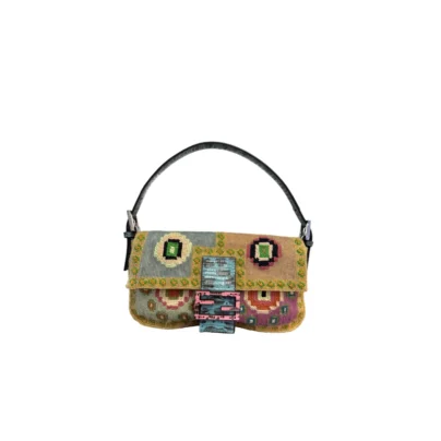 Fendi Baguette 26424 Multicolour Re-Edition Patchwork Lizard Embroidery bag