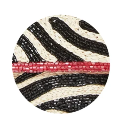 Fendi Baguette 26424 Re Edition Black Red Raffia bead Embroidery Shoulder bag closeup