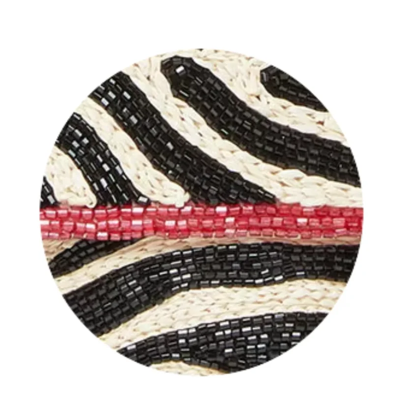 Fendi Baguette 26424 Re Edition Black Red Raffia bead Embroidery Shoulder bag closeup