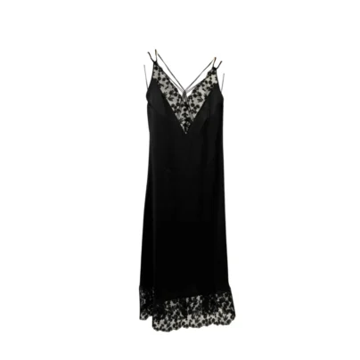 Fendi Black Silk Slip Lace Trimmed Dress