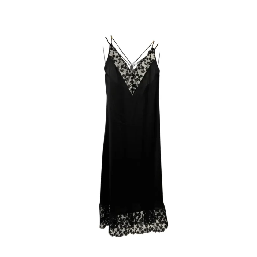 Fendi Black Silk Slip Lace Trimmed Dress
