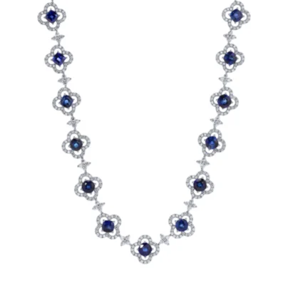 Fine Jewelry 18k White Gold Diamonds Blue Sapphire Necklace