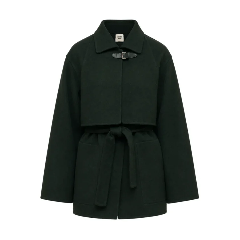 Hermes Trench Modular Cashmere Vert Anglais Belted Coat