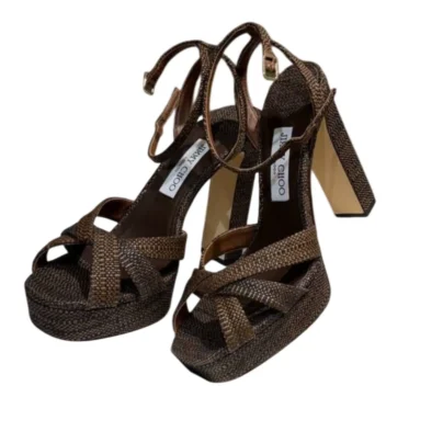 Jimmy Choo Kove 120 woven open-toe platform sandals chocolate tan raffia