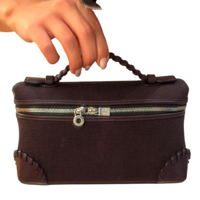 New Burgundy Loro Piana Extra Pocket L19 Wild Blackberry pouch with braided handle