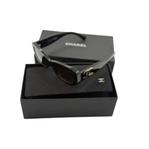 New Chanel Black Acetate Rectangle Sunglasses