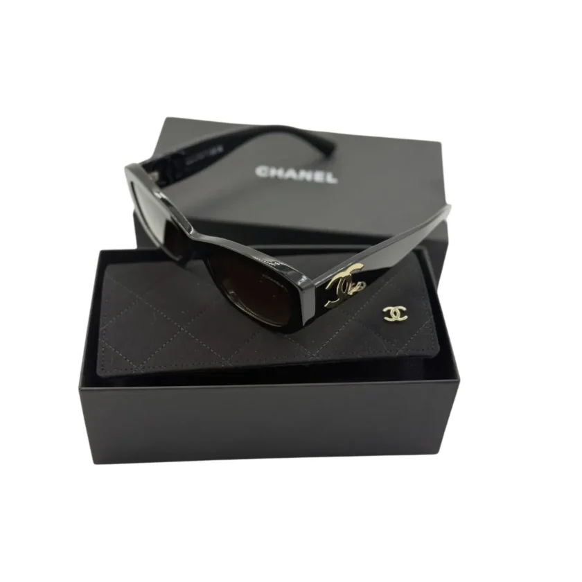 New Chanel Black Acetate Rectangle Sunglasses
