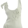 Oscar De La Renta Hibiscus Embroidered Knit Saltwater Green Pencil Dress detail