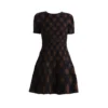 Oscar De La Renta Navy Brown Argyle Knit Short Dress