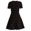Oscar De La Renta Navy Brown Argyle Knit Short Dress back