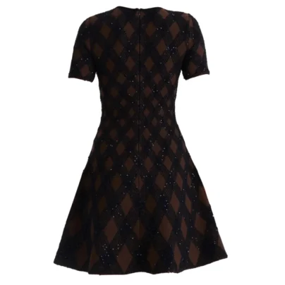 Oscar De La Renta Navy Brown Argyle Knit Short Dress back