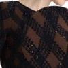 Oscar De La Renta Navy Brown Argyle Knit Short Dress detail close up
