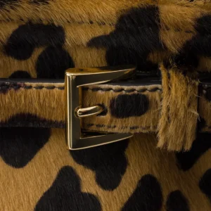 Prada Bonnie Large Leopard Print Neutral Pony Hair Top Handle Bag closeup