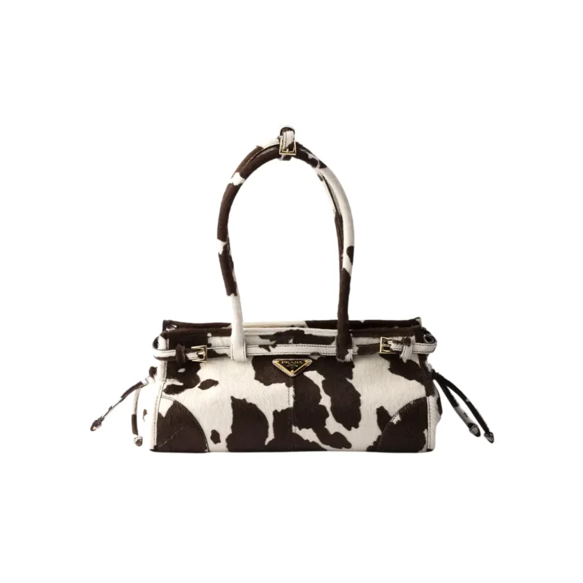 Prada Bonnie Medium White Pony Hair Top Handle Bag