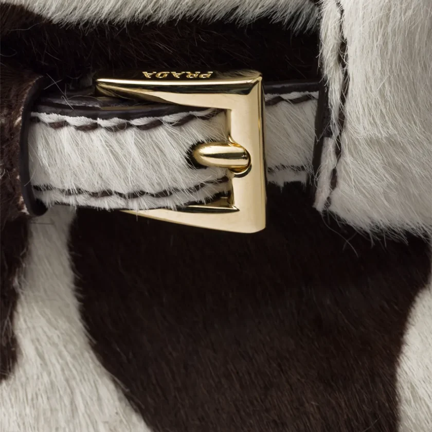 Prada Bonnie Mini Cow Print Pony Hair Top Handle Bag closeup