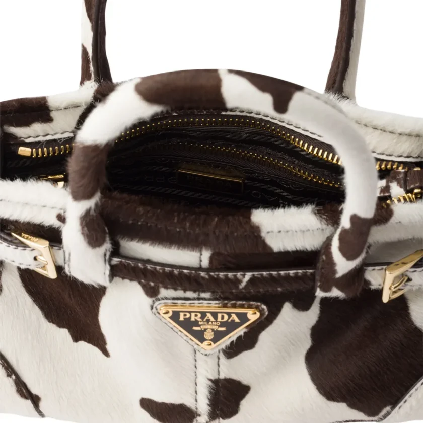 Prada Bonnie Mini Cow Print Pony Hair Top Handle Bag interior