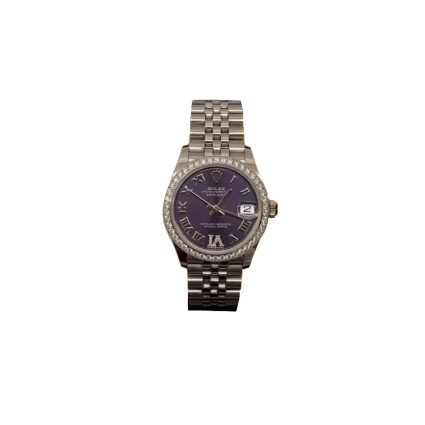 Rolex Datejust 31mm Watch Aubergine Dial Oystersteel White gold diamonds bezel