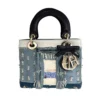 Small Lady Dior Dioriviera Bag Blue Satin and Moiré Embroidered Beads