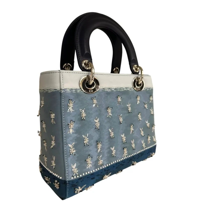 Small Lady Dior Dioriviera Bag Blue Satin and Moiré Embroidered Beads back