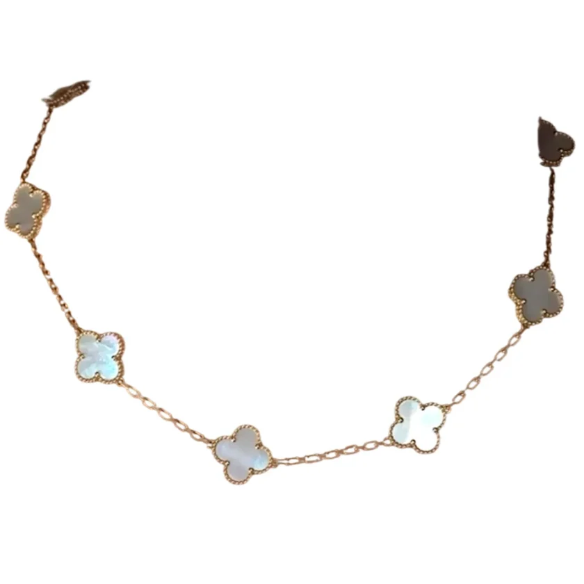Van Cleef and Arpels Vintage Alhambra 10 motifs Necklace Mother of Pearls 18k yellow gold