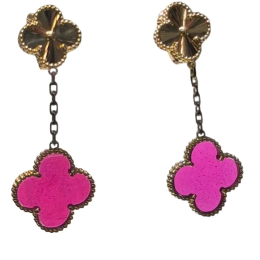 2026 New Van Cleef & Arpels Magic Alhambra 2 Motifs Earrings Pink Enamel
