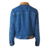Bottega Veneta Blue Denim Jacket with brown intrecciato leather collar back