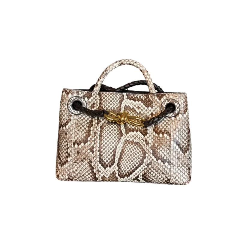 Bottega Veneta Small Andiamo Shoulder Bag Python Intrecciato Leather Roccia Fondant