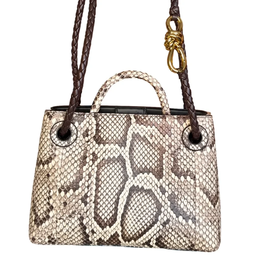 Bottega Veneta Small Andiamo Shoulder Bag Python Intrecciato Leather Roccia Fondant Gold Hardware