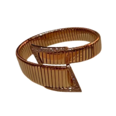 Bvlgari Tubogas Asymmetric Cuff bracelet 18k Yellow Gold Pavé Diamonds