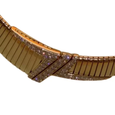 Bvlgari Tubogas Asymmetric Necklace 18k Yellow Gold Diamonds