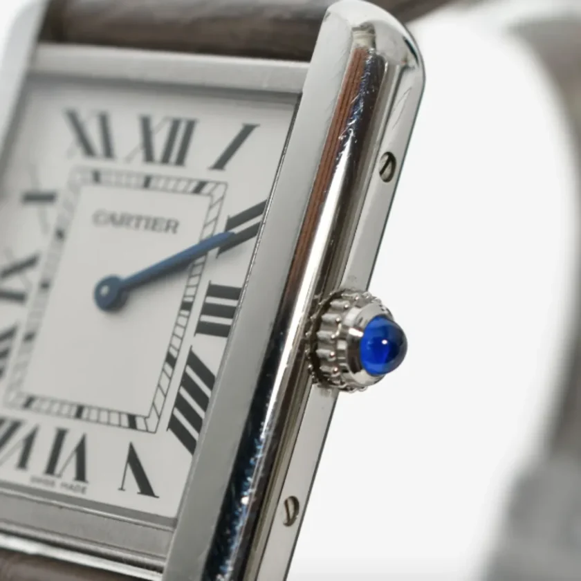 Cartier Tank Solo Stainless Steel Watch Alligator Leather Strap close up