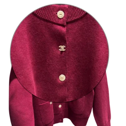 Chanel 2026 Burgundy Knit Cardigan closeup
