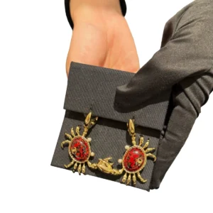 Chanel Earrings Coco Beach Crab Red Glass Pearl Gold tone Metal