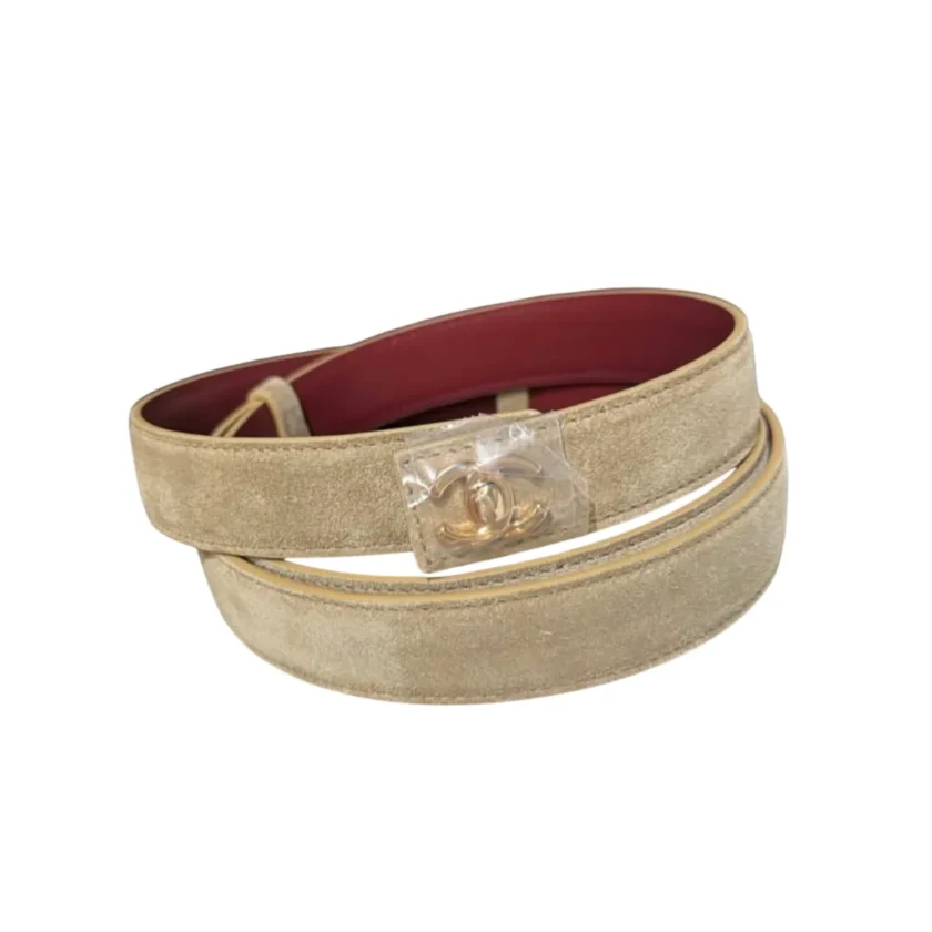 Chanel FW26 Leather Belt Dark Beige Suede Calfskin and Gold Metal