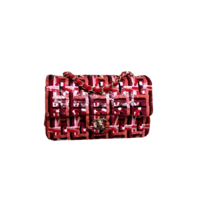 Chanel FW26 Red Pink Sequin Mini Flap Bag Pale Gold Hardware