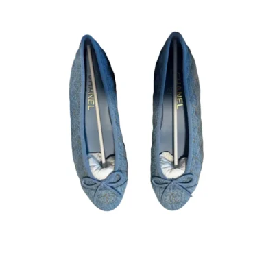 Chanel Light Blue Denim Quilted Cap Toe CC Ballerina Flats Size 39 FR