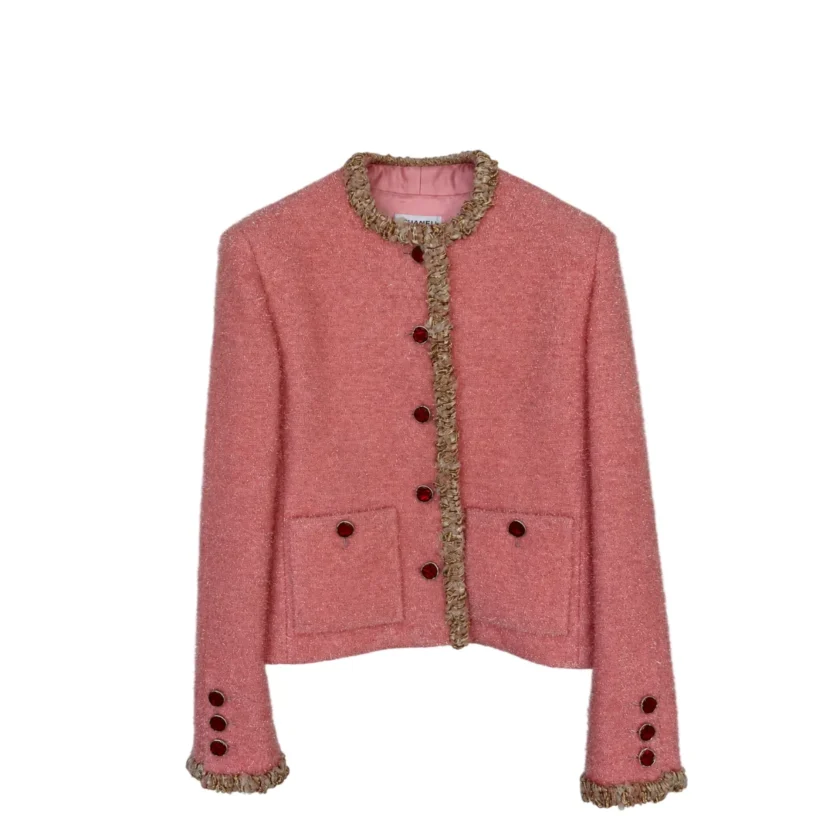 Chanel Lurex Wool Tweed Jacket Sherbet Pink FW2026