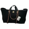 Chanel Maxi Shopping Bag Quilted Dark Grey Wool Gold tone Metal