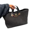 Chanel Maxi Shopping Bag Wool Dark Grey Gold tone Metal with interwoven strap