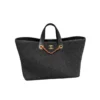 Chanel Maxi Shopping Bag Wool Dark Grey Gold tone Metal with strap