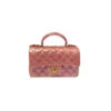 Chanel Mini Rectangular Flap Bag with Top Handle Pink Iridescent Lambskin Leather and gold hardware