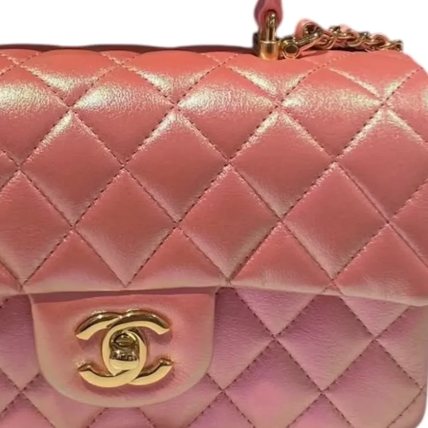 Chanel Mini Rectangular Top Handle Flap bag Pink Iridescent Lambskin Leather