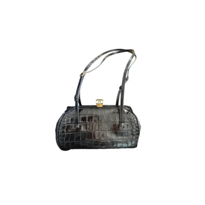 Chanel Pretty CC Clutch With Strap Black Crocodile Embossed Leather Gold-tone Hardware