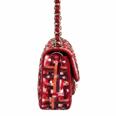 Chanel Red Pink Sequin Mini Flap Bag Gold Hardware FW26