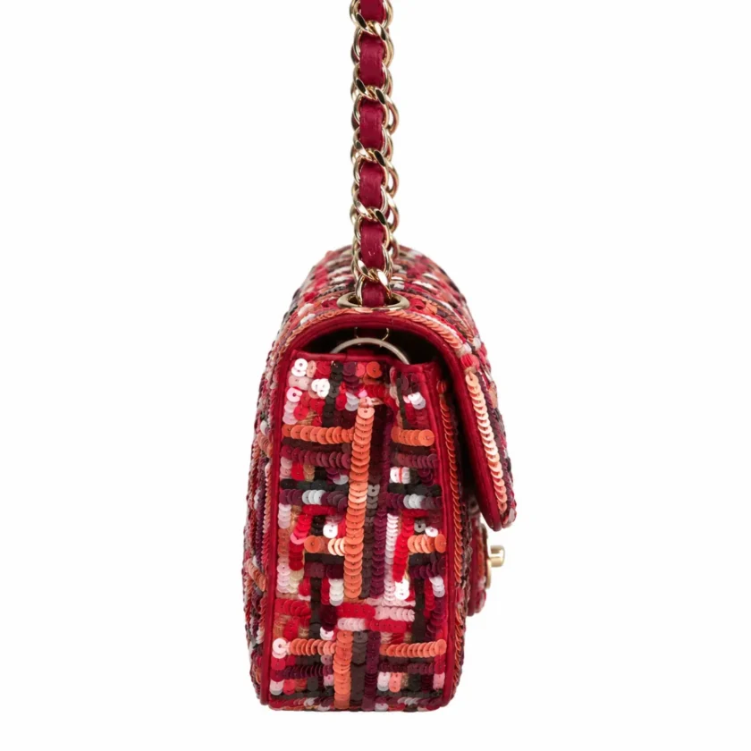 Chanel Red Pink Sequin Mini Flap Bag Gold Hardware FW26