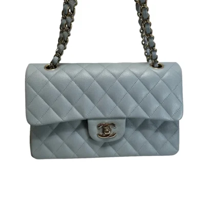 Chanel Small Classic Flap Light Blue Caviar Leather Silver-tone Hardware